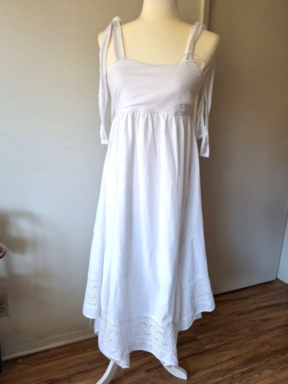 Moon River white lined boho-style linen-blend sundress with tie straps, size S - Picture 3 of 11
